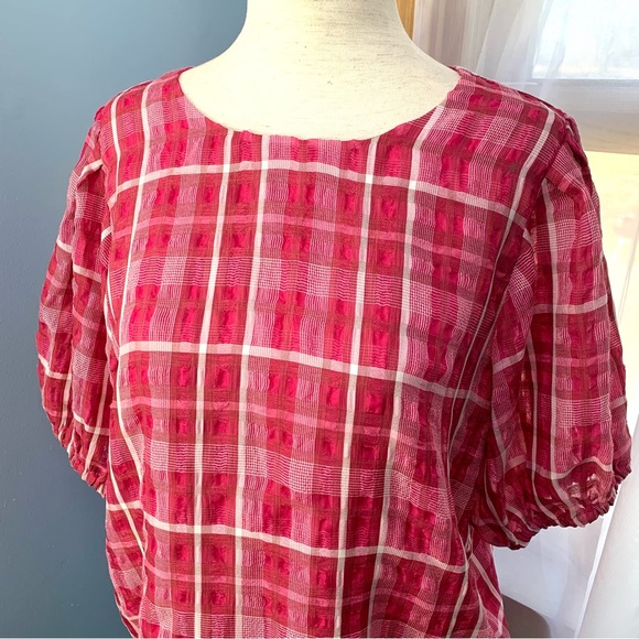 NWT Madewell Azalea Plaid Short Puff Sleeve Popover Top - Picture 4 of 10